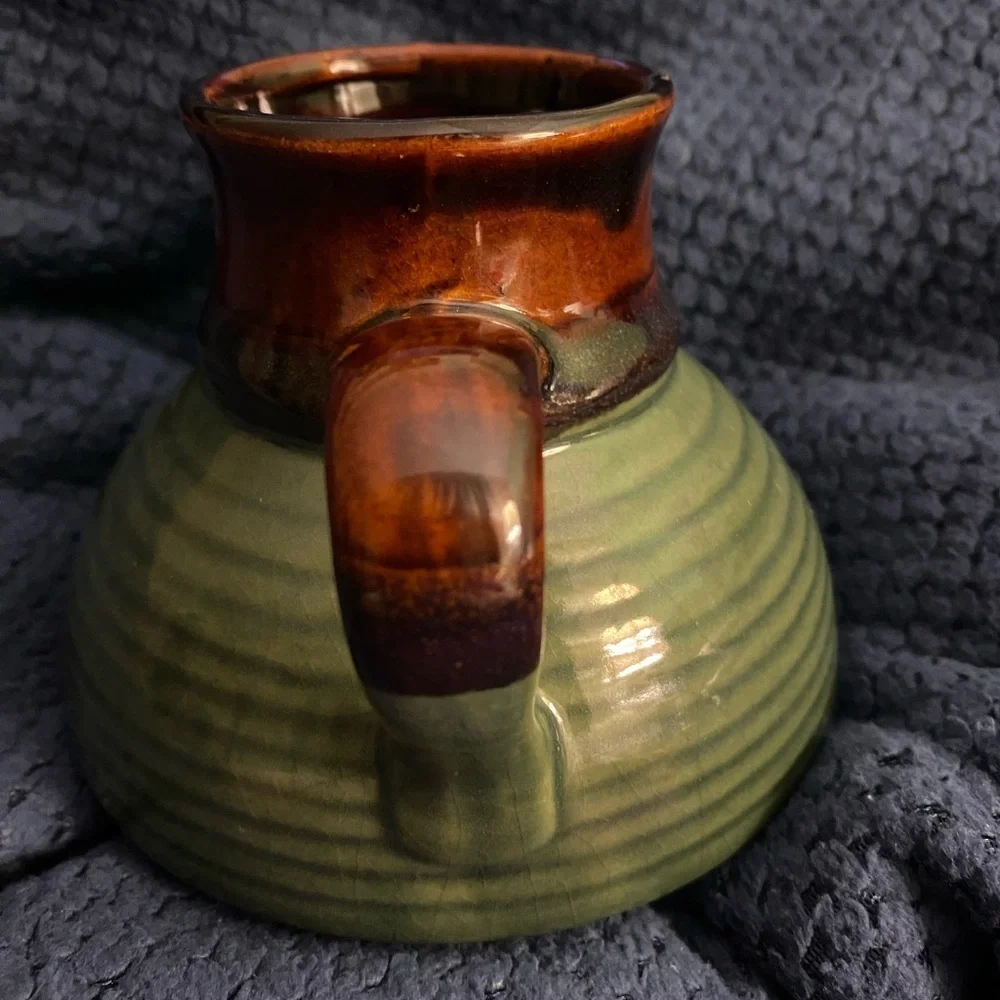 Vintage Ceramic beehive green/Brown Glazed Heavy Bottom No Spill Coffee Mug UBM